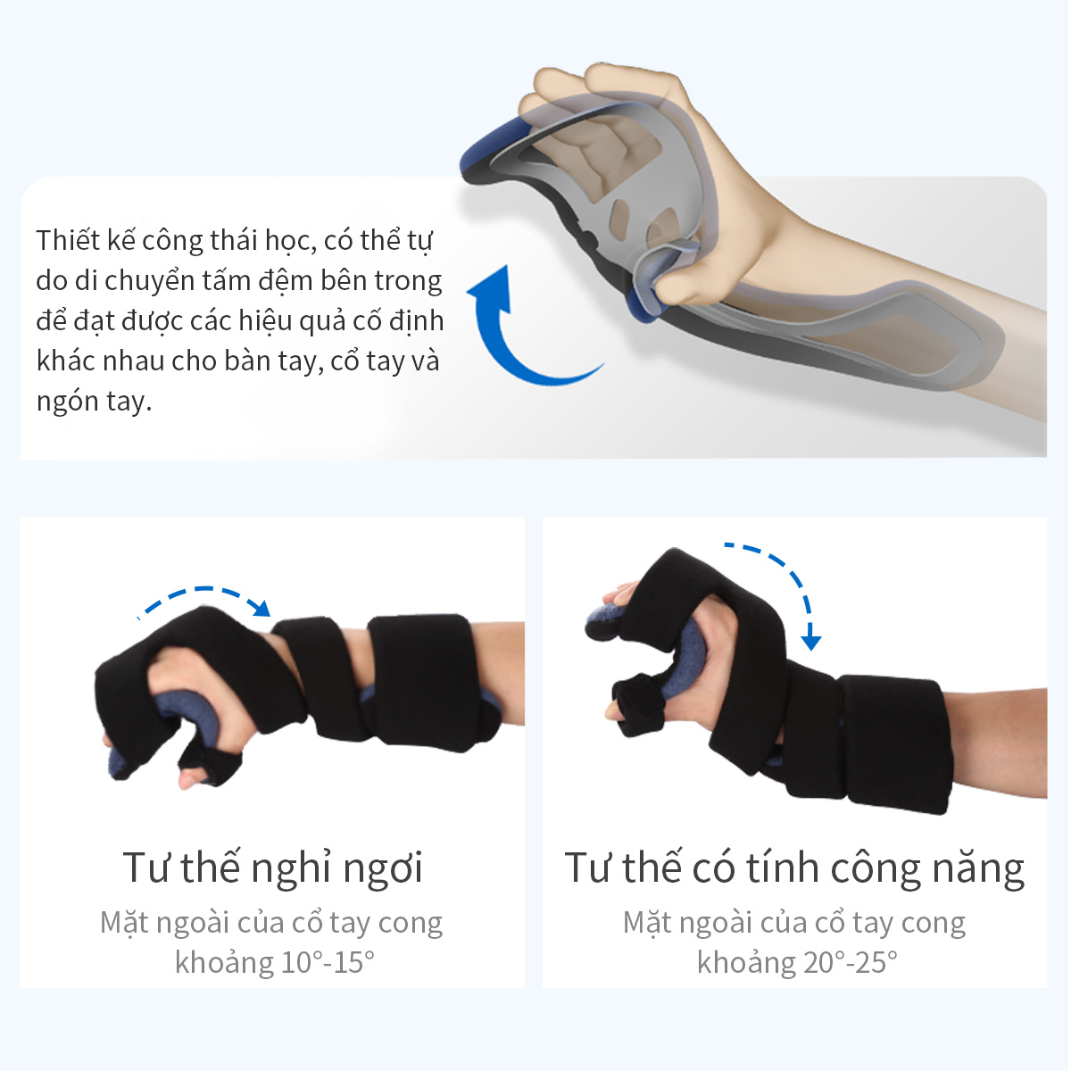 Mô tả Nẹp tay VELPEAU nghỉ ngơi đột quỵ Cố định ban đêm Nẹp cổ tay với hỗ trợ ngón tay Ổn định ngón tay cái Bọc cơ tay Phục hồi chức năng Viêm khớp Viêm gân Đau ống cổ tay - 7