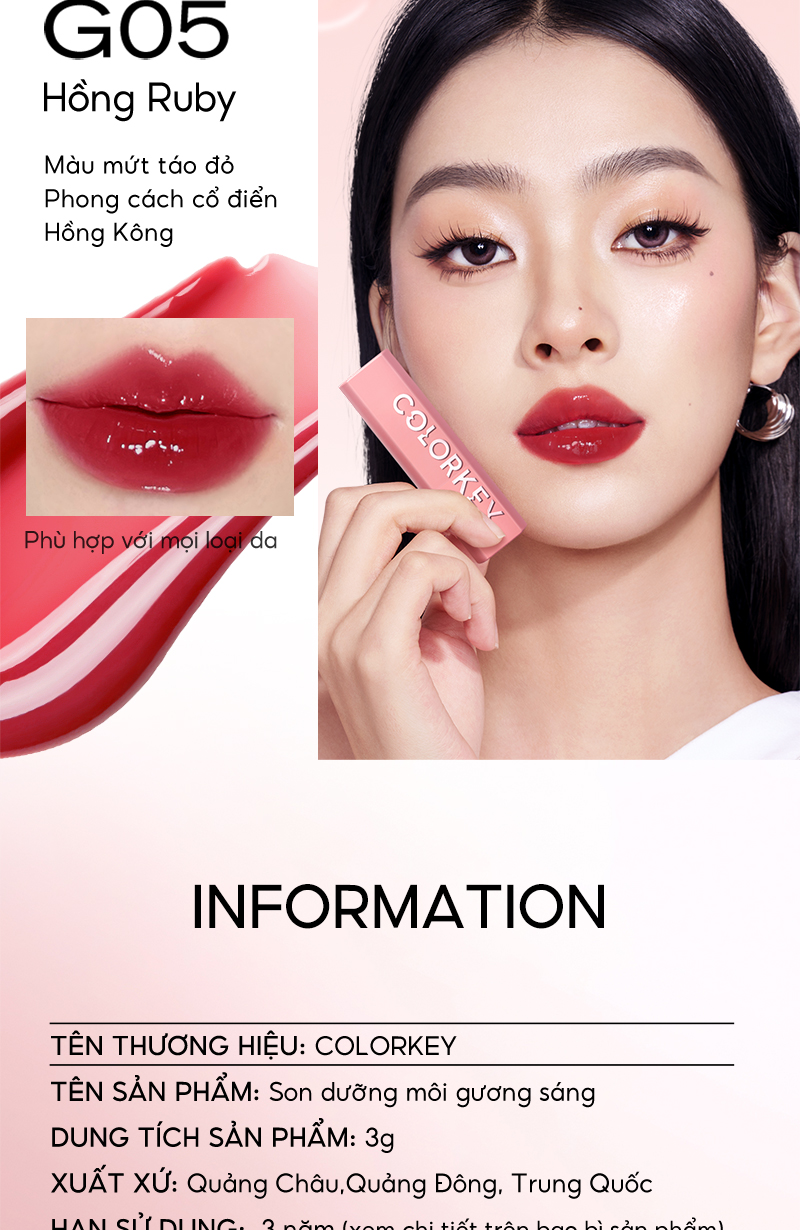 Mô tả Son môi dưỡng ẩm bóng trang điểm 2 trong 1 COLORKEY 3g - 10