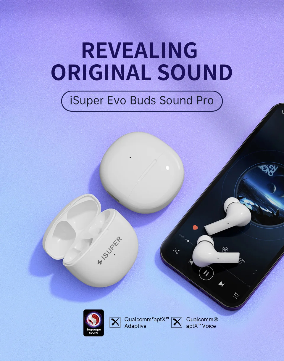 Tai nghe iSuper Evo Buds Sound Pro - Hộp sạc và tai nghe