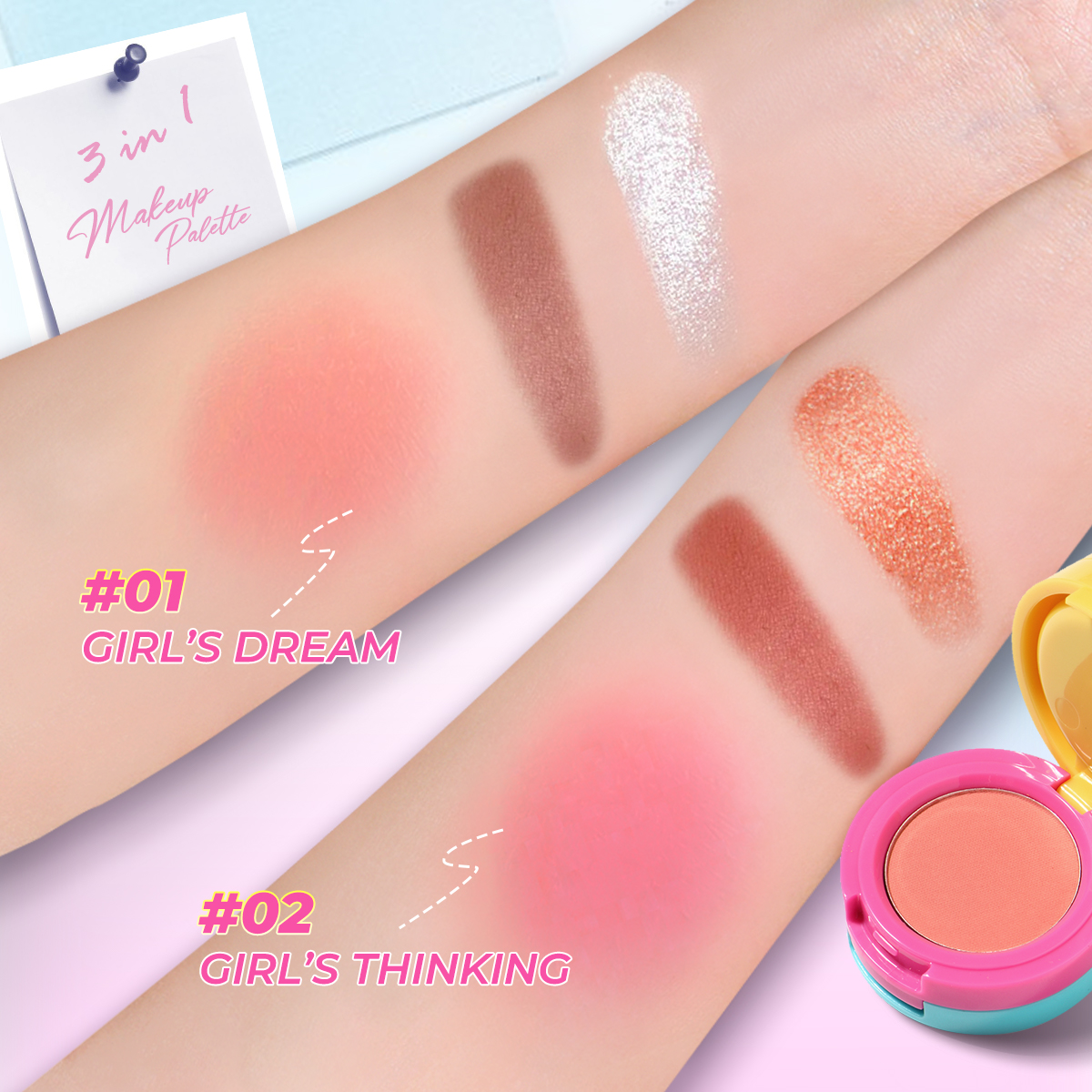 Mô tả Minimeli 3 TRONG 1 Blush Palette Lấp Lánh Highlighter Smudge Tự Nhiên Phấn Mắt Lâu Dài Chiếu Sáng Mặt Trang Điểm - 2