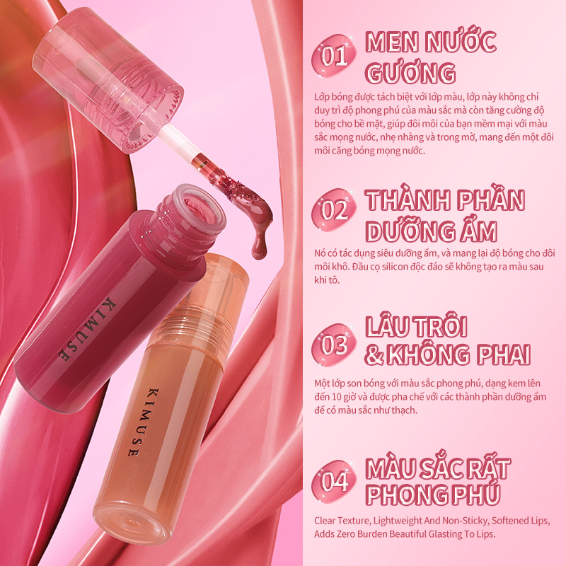 Mô tả KIMUSE 9 màu Gương tùy chọn Lip Glaze Nước dưỡng ẩm Son bóng Toot Lip Tint Trang điểm môi lâu trôi - 1