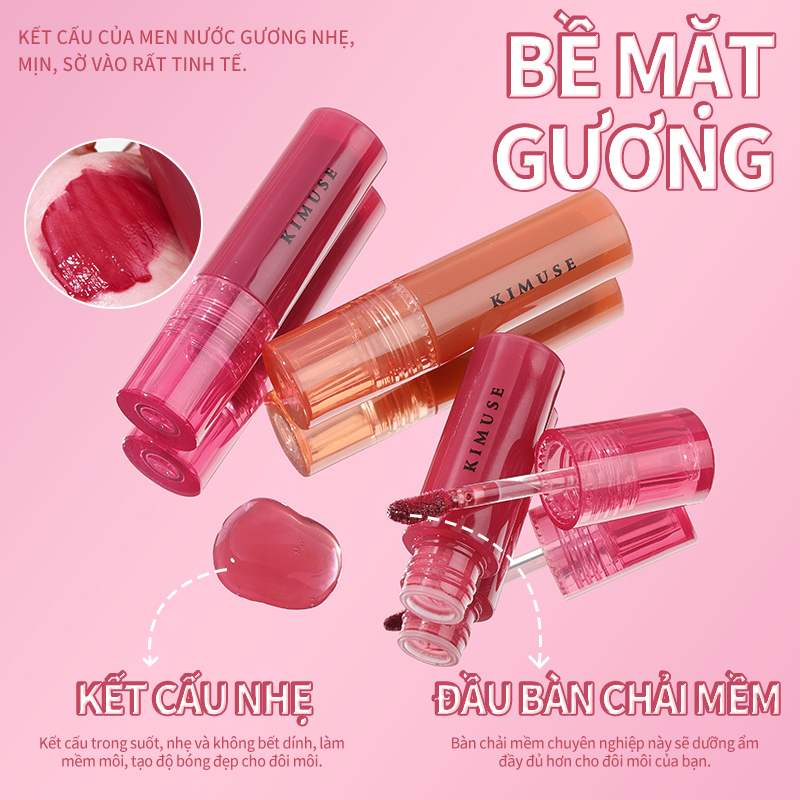 Mô tả KIMUSE 9 màu Gương tùy chọn Lip Glaze Nước dưỡng ẩm Son bóng Toot Lip Tint Trang điểm môi lâu trôi - 2