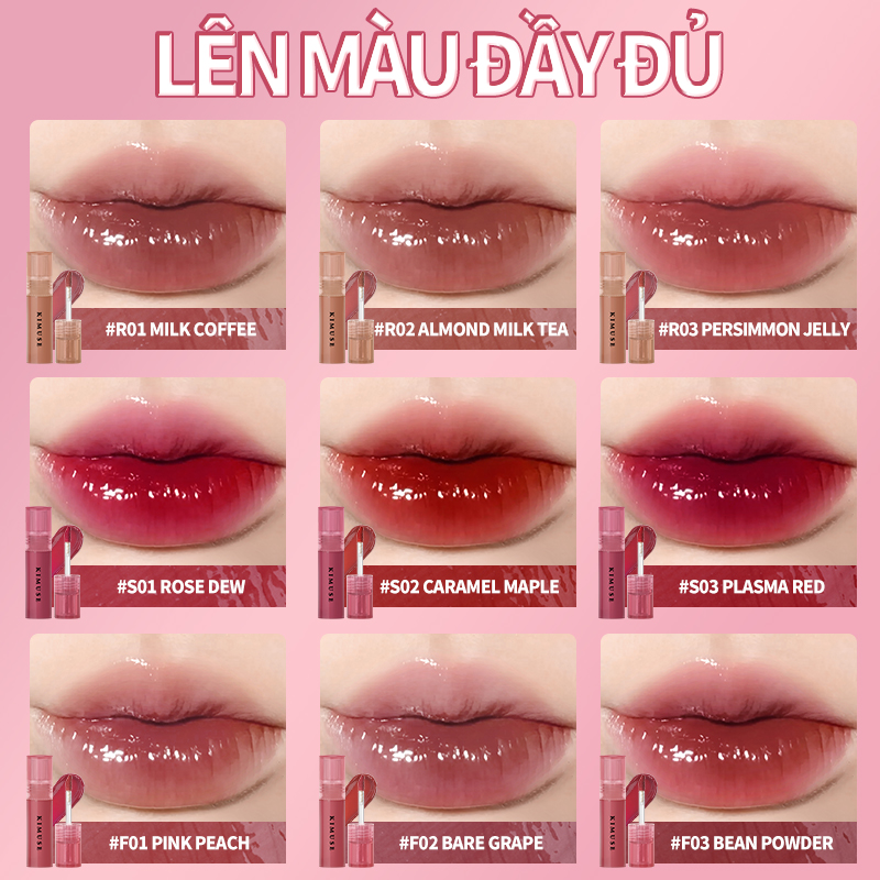 Mô tả KIMUSE 9 màu Gương tùy chọn Lip Glaze Nước dưỡng ẩm Son bóng Toot Lip Tint Trang điểm môi lâu trôi - 5
