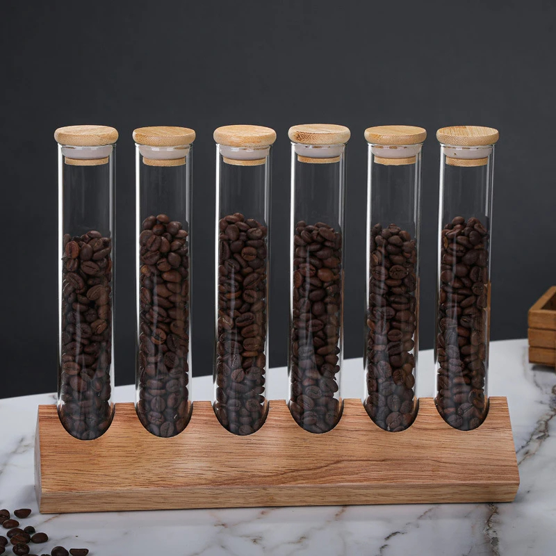 150ml Kín Chai Thủy Tinh Có Chân Đế Bằng Gỗ Trà Cà Phê Hạt Hạt Hình Trụ ...