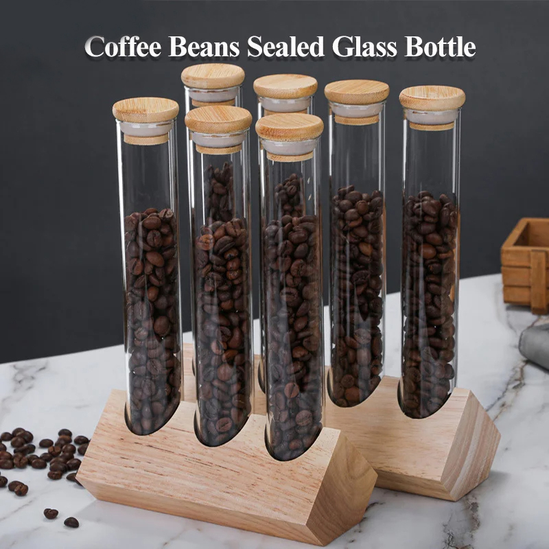 150ml Kín Chai Thủy Tinh Có Chân Đế Bằng Gỗ Trà Cà Phê Hạt Hạt Hình Trụ ...