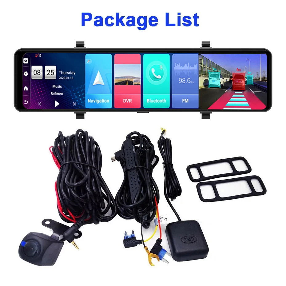 Mô tả Ekleva 4G 12 "Gương ô tô Android 8.1 Dash Cam DVR 1080P Camera kép WiFi BT 4.0 Điều hướng ADAS Giám sát ghi Video từ xa - 1