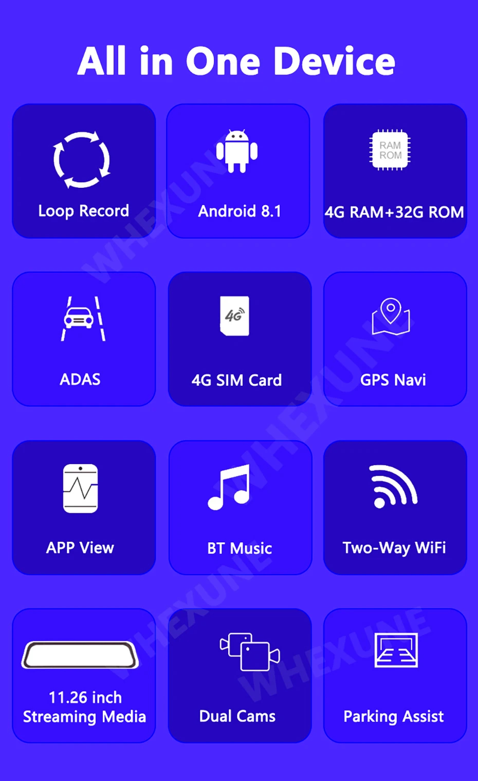 Mô tả Ekleva 4G 12 "Gương ô tô Android 8.1 Dash Cam DVR 1080P Camera kép WiFi BT 4.0 Điều hướng ADAS Giám sát ghi Video từ xa - 2
