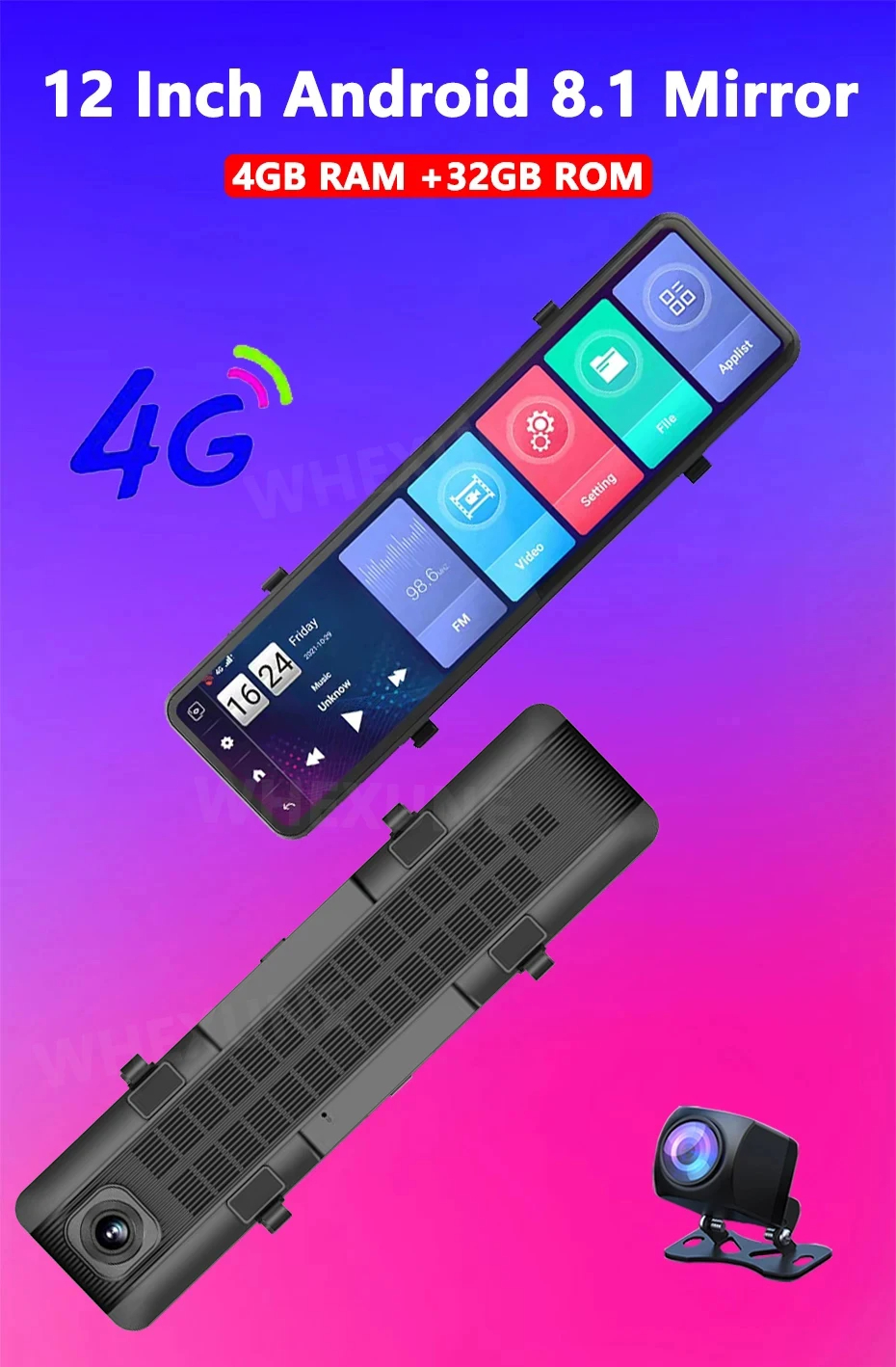 Mô tả Ekleva 4G 12 "Gương ô tô Android 8.1 Dash Cam DVR 1080P Camera kép WiFi BT 4.0 Điều hướng ADAS Giám sát ghi Video từ xa - 3