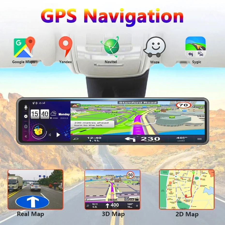 Mô tả Ekleva 4G 12 "Gương ô tô Android 8.1 Dash Cam DVR 1080P Camera kép WiFi BT 4.0 Điều hướng ADAS Giám sát ghi Video từ xa - 6
