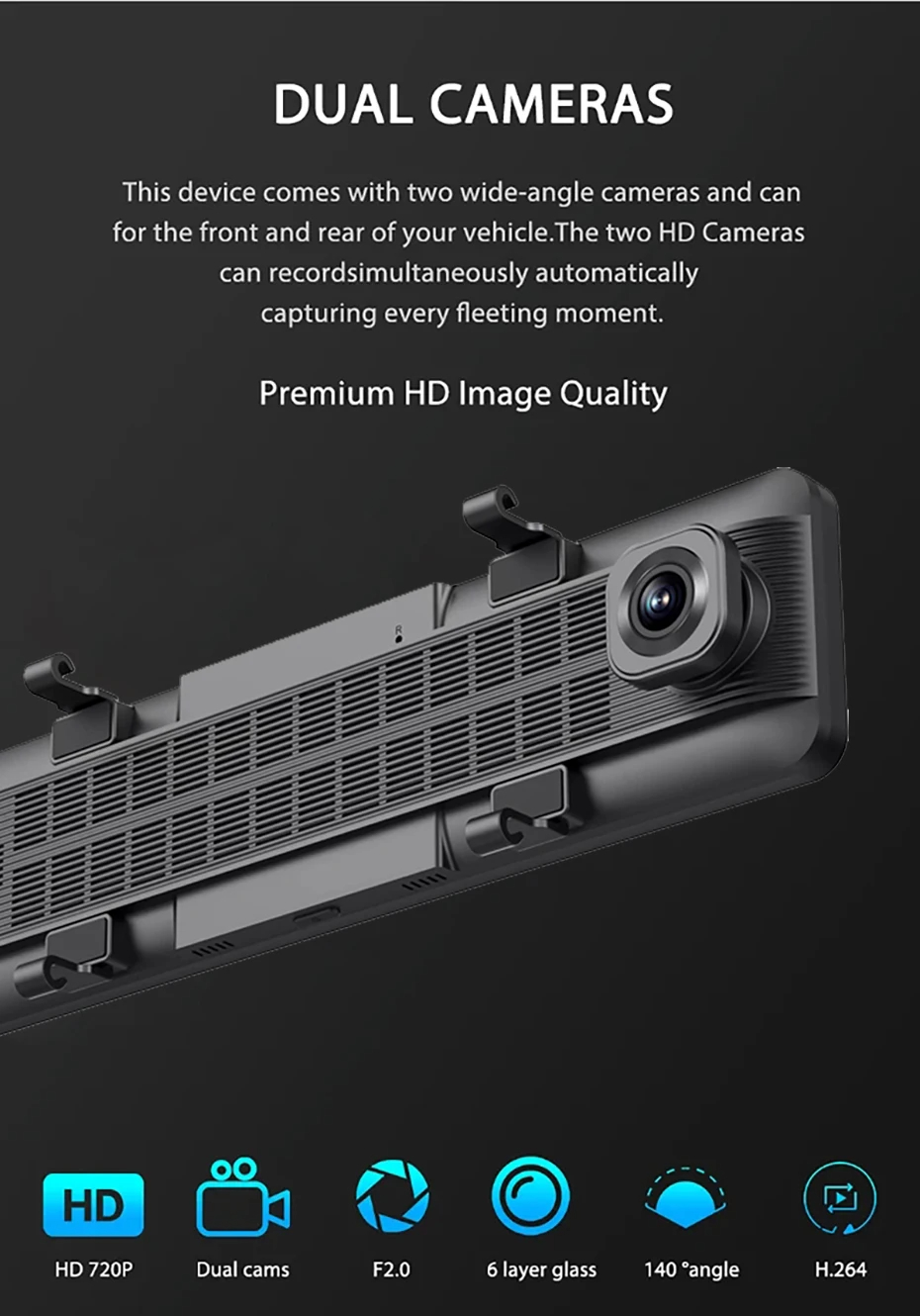 Mô tả Ekleva 4G 12 "Gương ô tô Android 8.1 Dash Cam DVR 1080P Camera kép WiFi BT 4.0 Điều hướng ADAS Giám sát ghi Video từ xa - 10