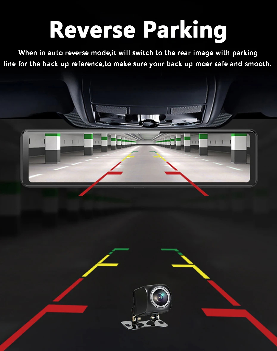 Mô tả Ekleva 4G 12 "Gương ô tô Android 8.1 Dash Cam DVR 1080P Camera kép WiFi BT 4.0 Điều hướng ADAS Giám sát ghi Video từ xa - 11