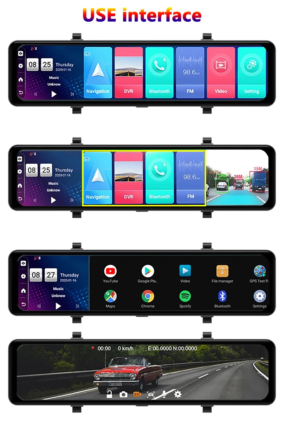 Mô tả Ekleva 4G 12 "Gương ô tô Android 8.1 Dash Cam DVR 1080P Camera kép WiFi BT 4.0 Điều hướng ADAS Giám sát ghi Video từ xa - 12