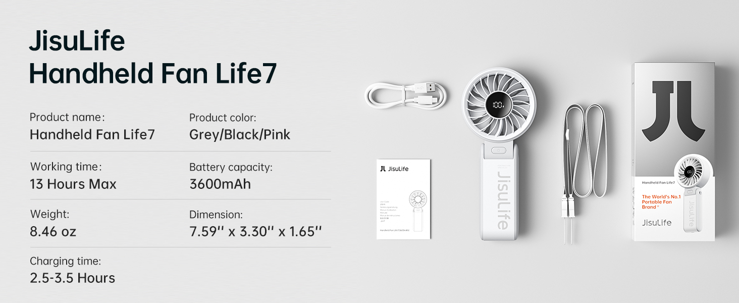 JISULIFE mini Quạt cầm tay 5 tốc độ pin 3600/ 5000mah sử dụng lên đến 19h