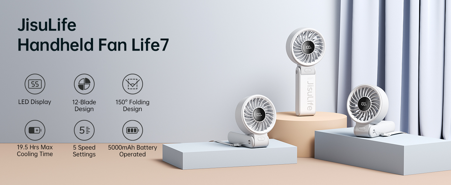 JISULIFE mini Quạt cầm tay 5 tốc độ pin 3600/ 5000mah sử dụng lên đến 19h