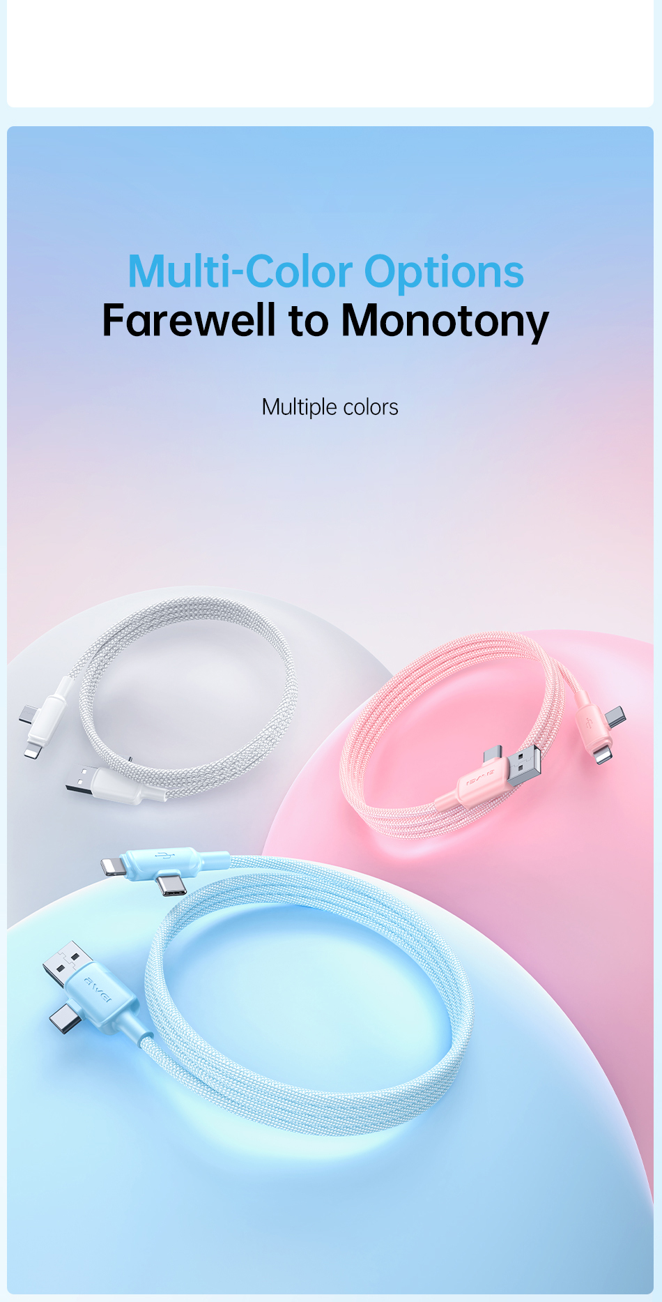 Mô tả Dây sạc type c Awei 60W sạc nhanh 4 trong 1 USB Type C Dây bện nylon 1M cho điện thoại Android - 7