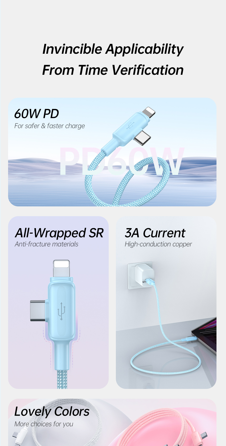 Mô tả Dây sạc type c Awei 60W sạc nhanh 4 trong 1 USB Type C Dây bện nylon 1M cho điện thoại Android - 2