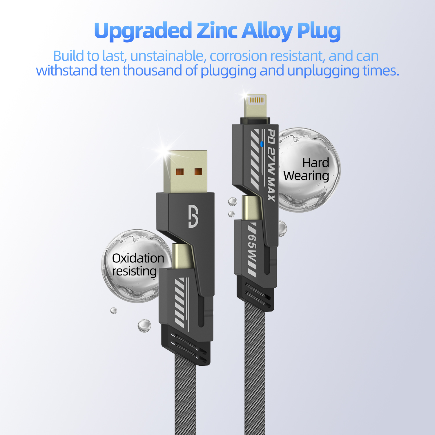 Mô tả Cáp sạc GOOJODOQ 65W Sạc nhanh Đa năng 4 trong 1 Nhiều dây Usb có, Type-C, Micro - 3