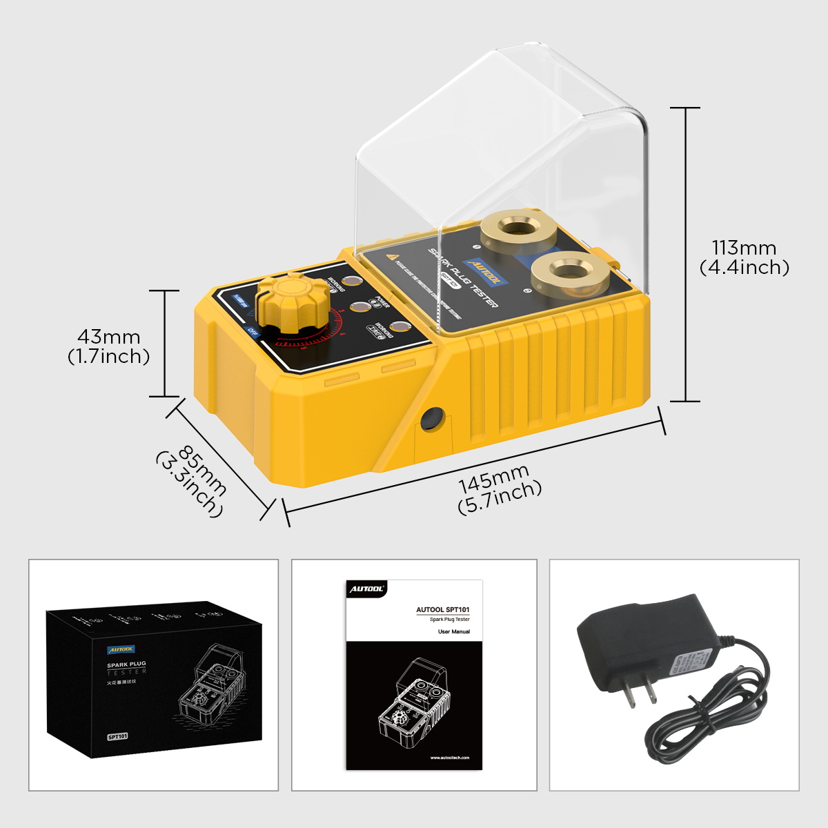 Mô tả AUTOOL SPT101 Máy kiểm tra bugi ô tô có đầu dò lỗ kép có thể điều chỉnh Máy phân tích đánh lửa bugi ô tô Công cụ chẩn đoán cho xe 12V - 10