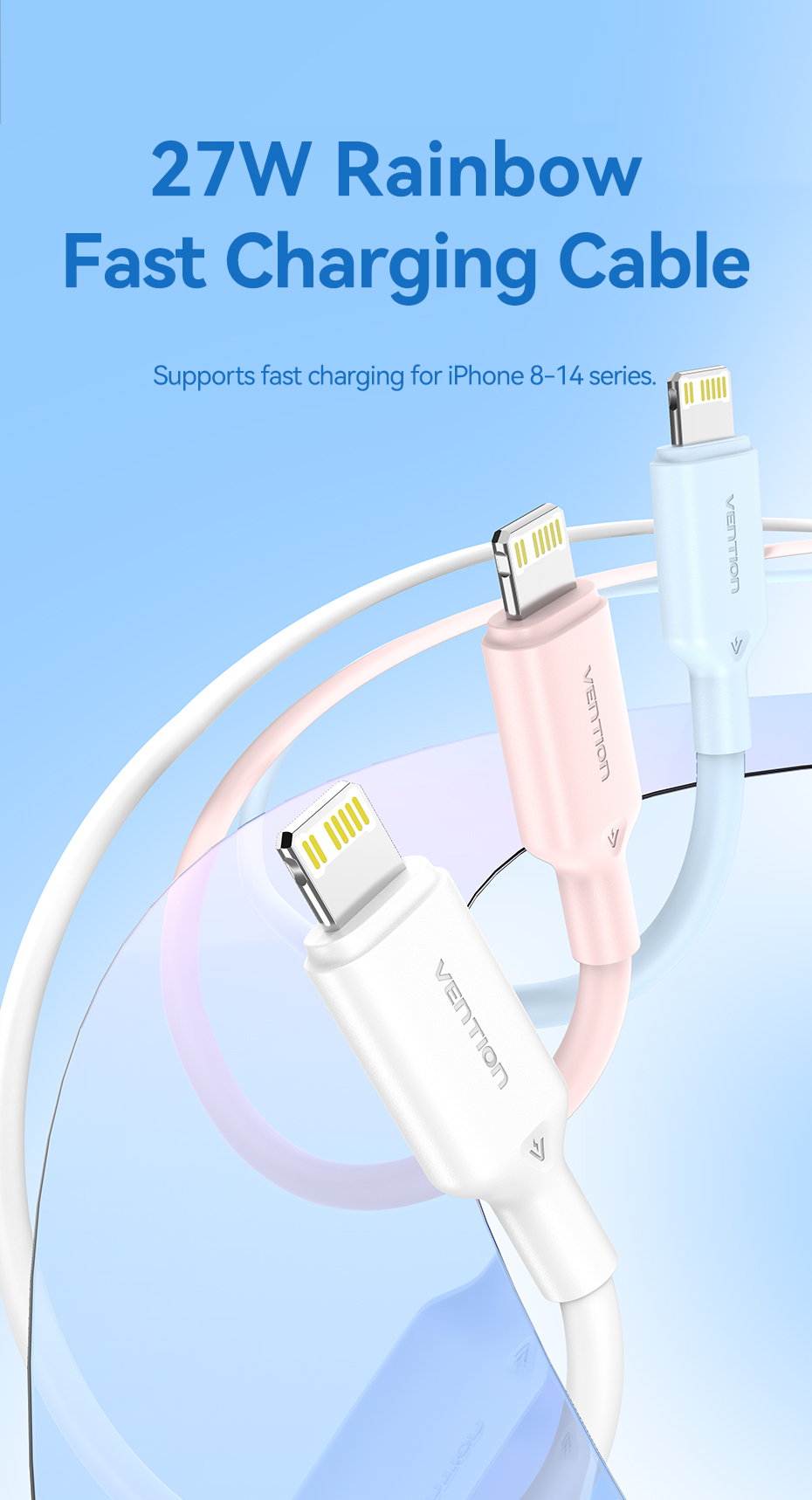 Mô tả Cáp Vention 27W PD USB C sang Lightning cho iPhone Pro Max sạc nhanh Cáp Type C to L cho iPhone Sạc cho iPad - 2