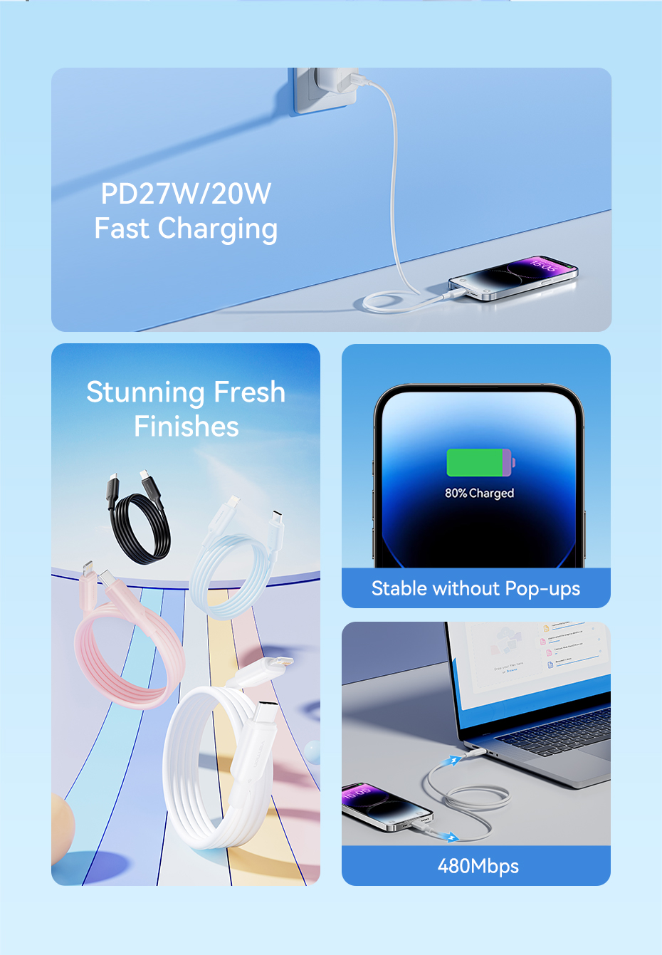Mô tả Cáp Vention 27W PD USB C sang Lightning cho iPhone Pro Max sạc nhanh Cáp Type C to L cho iPhone Sạc cho iPad - 3