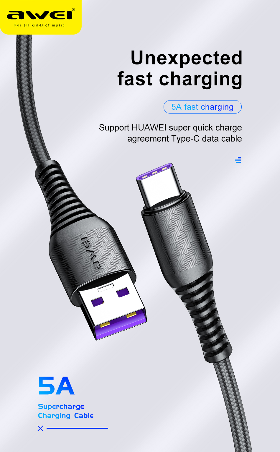 Mô tả Dây sạc Awei CL-69 Sạc nhanh 40W USB Type C Dây bện nylon An Toàn Ổn Định Chính hãng - 1