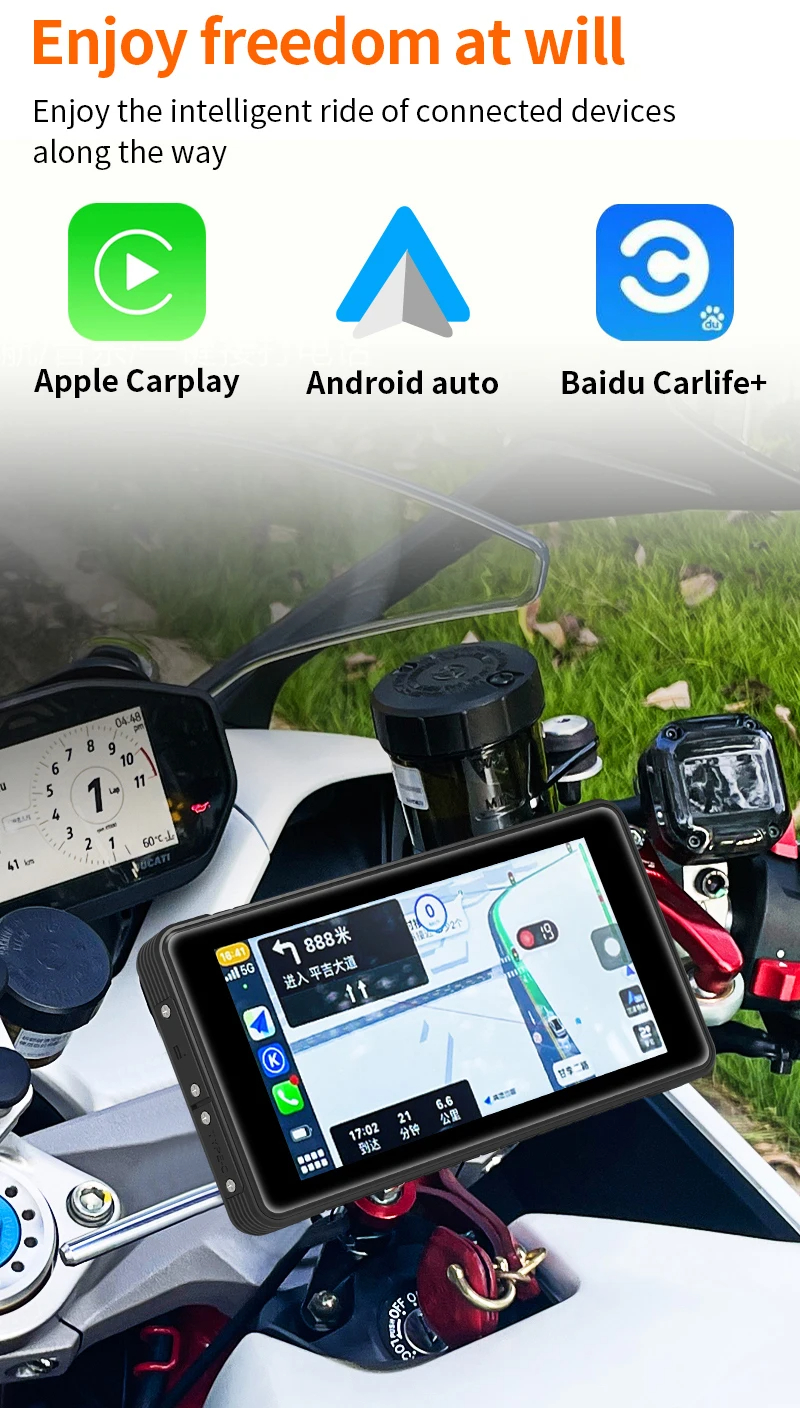 Mô tả Ekleva Không Dây Apple CarPlay Dual Bluetooth DVR Cho Xe Máy 5 "IPS Di Động GPS Điều Hướng Android Xe Máy Tự Động IPX7 Chống Nước - 7