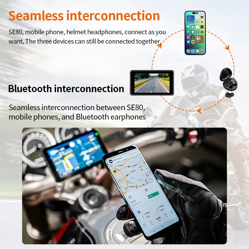 Mô tả Ekleva Không Dây Apple CarPlay Dual Bluetooth DVR Cho Xe Máy 5 "IPS Di Động GPS Điều Hướng Android Xe Máy Tự Động IPX7 Chống Nước - 5