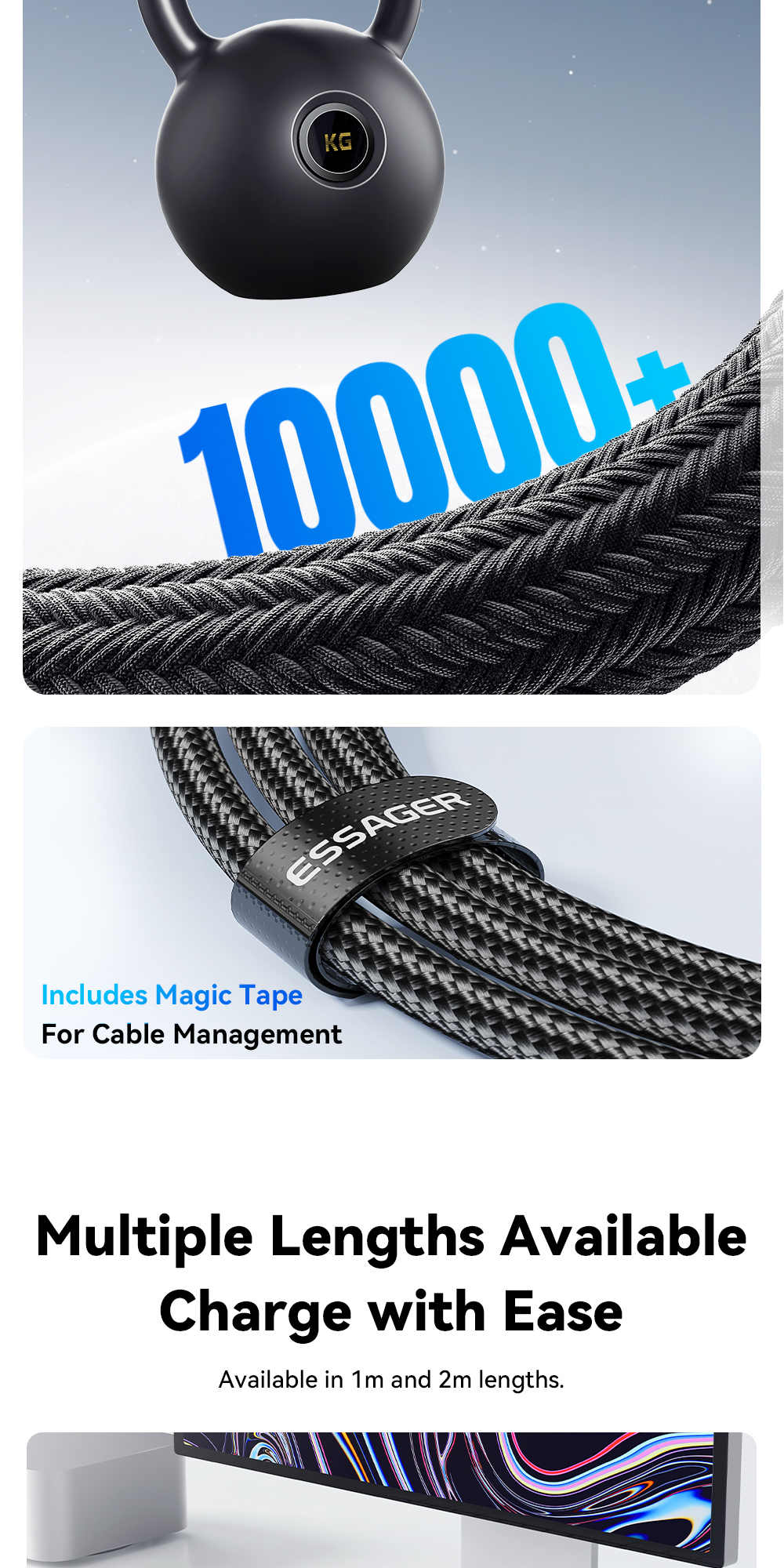 Mô tả Essager 120W & 6A Cáp Sạc Nhanh Nylon Bện Màn Hình Kỹ Thuật Số Nguồn Sạc Cho Xiaomi Huawei - 10
