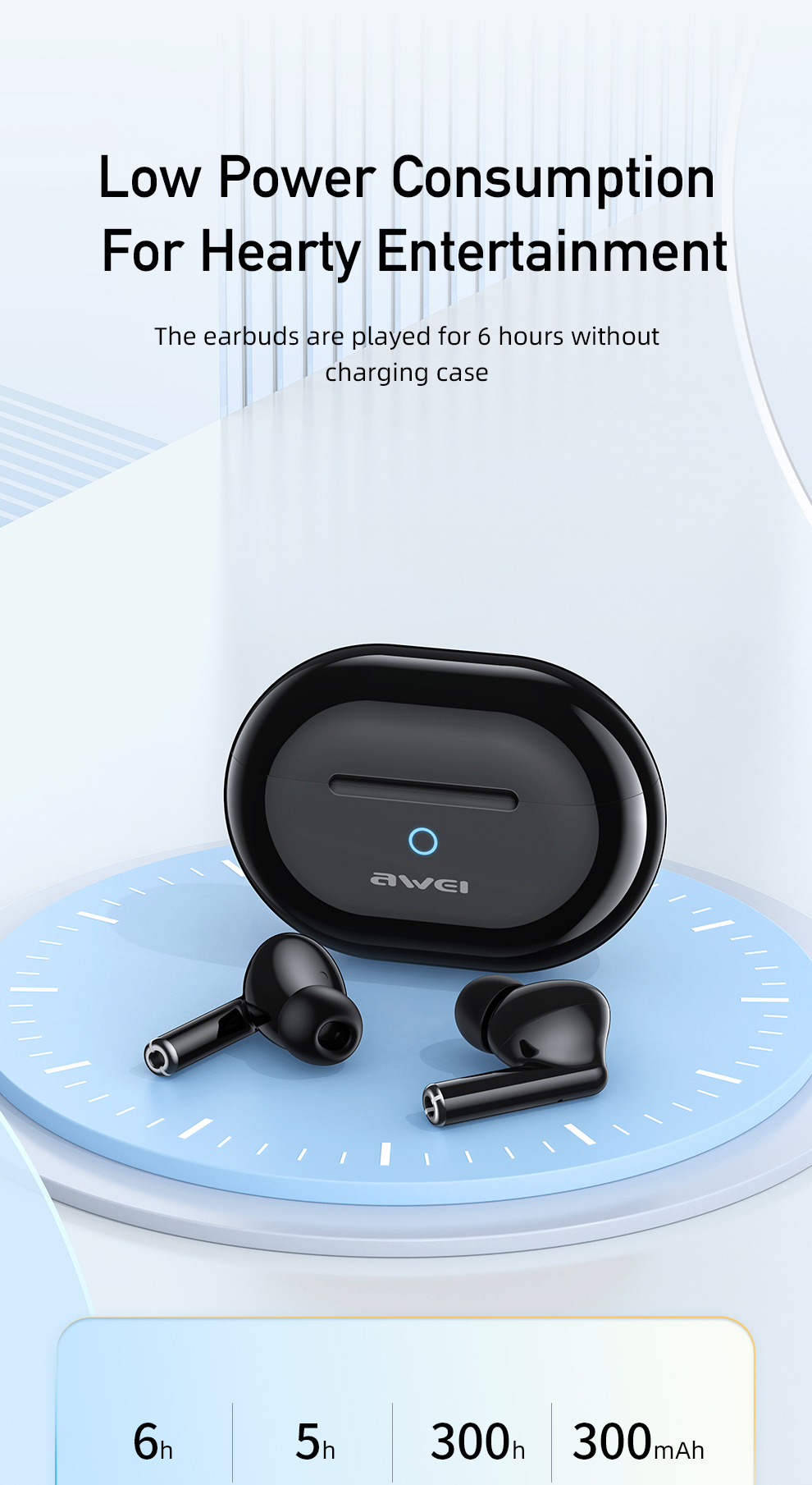 Mô tả Tai nghe không dây AWEI T61 chống ồn ENC TWS 5.3 Chống Nước IPX6 có Mic HD cảm ứng thông minh Âm Thanh HIFI - 6