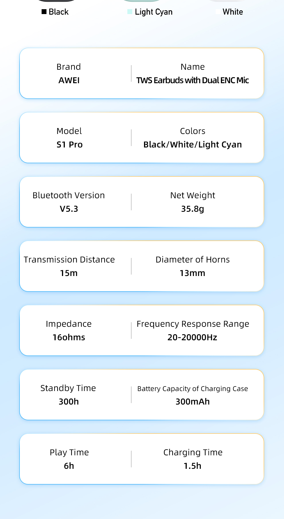 Mô tả Tai nghe không dây AWEI T61 chống ồn ENC TWS 5.3 Chống Nước IPX6 có Mic HD cảm ứng thông minh Âm Thanh HIFI - 12