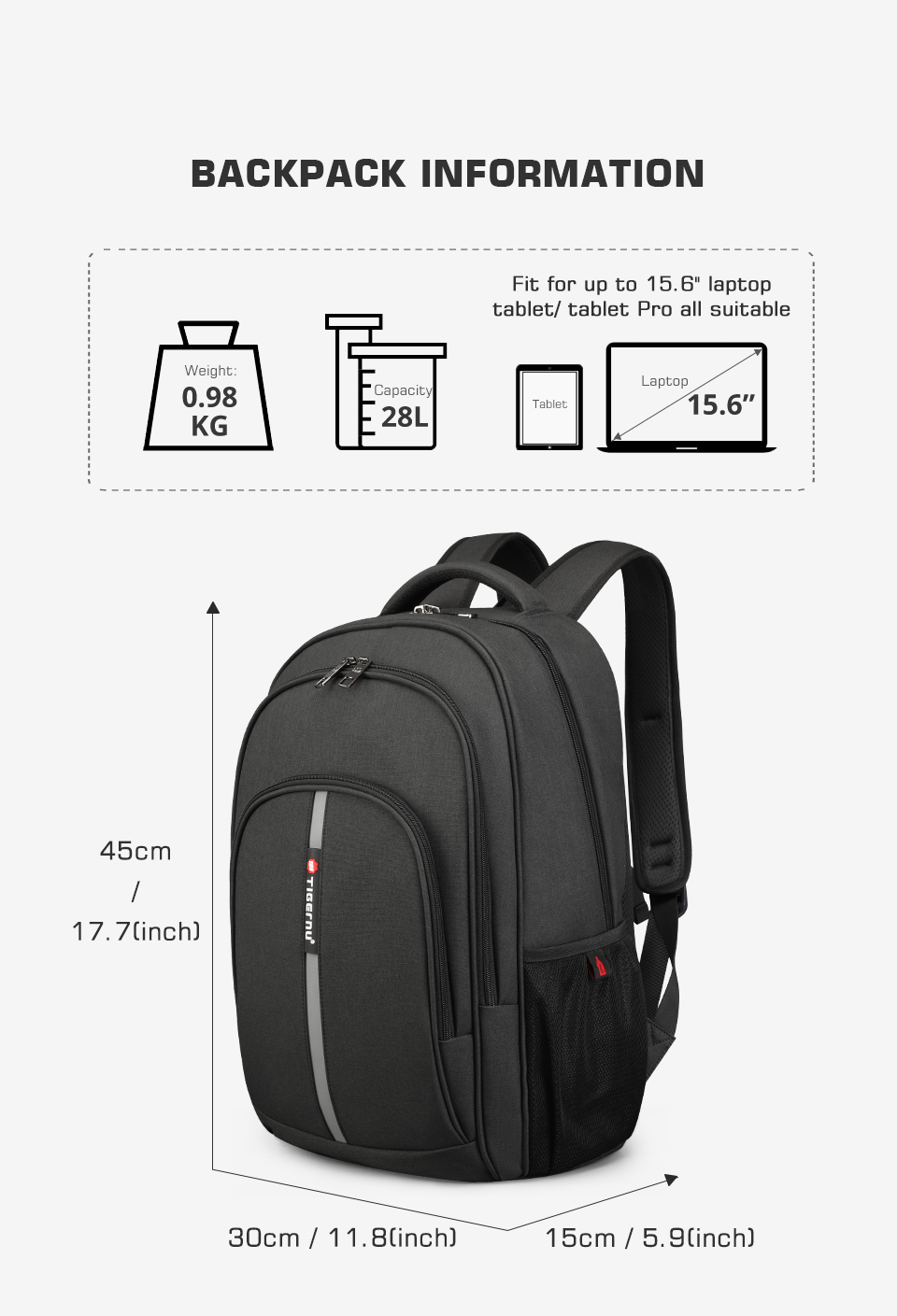 Mô tả 【Local Delivery】TIGERNU 3893 Balo đựng máy tính xách tay 15.6inch có cổng USB siêu nhẹ chống nước - 4