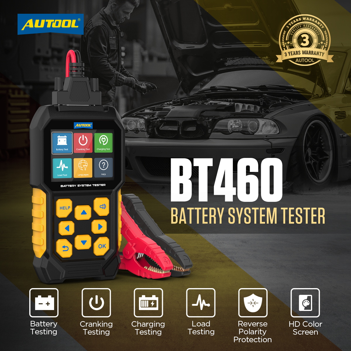 Mô tả AUTOOL BT460 Màn Hình Hiển Thị Nhiều Màu Sắc 12V 24V Kiểm Tra Pin Xe Máy Phân Tích Cho Xe Ô Tô Xe Tải Hạng Nặng TFT 4Inch Đa Năng kiểm Tra Pin - 1