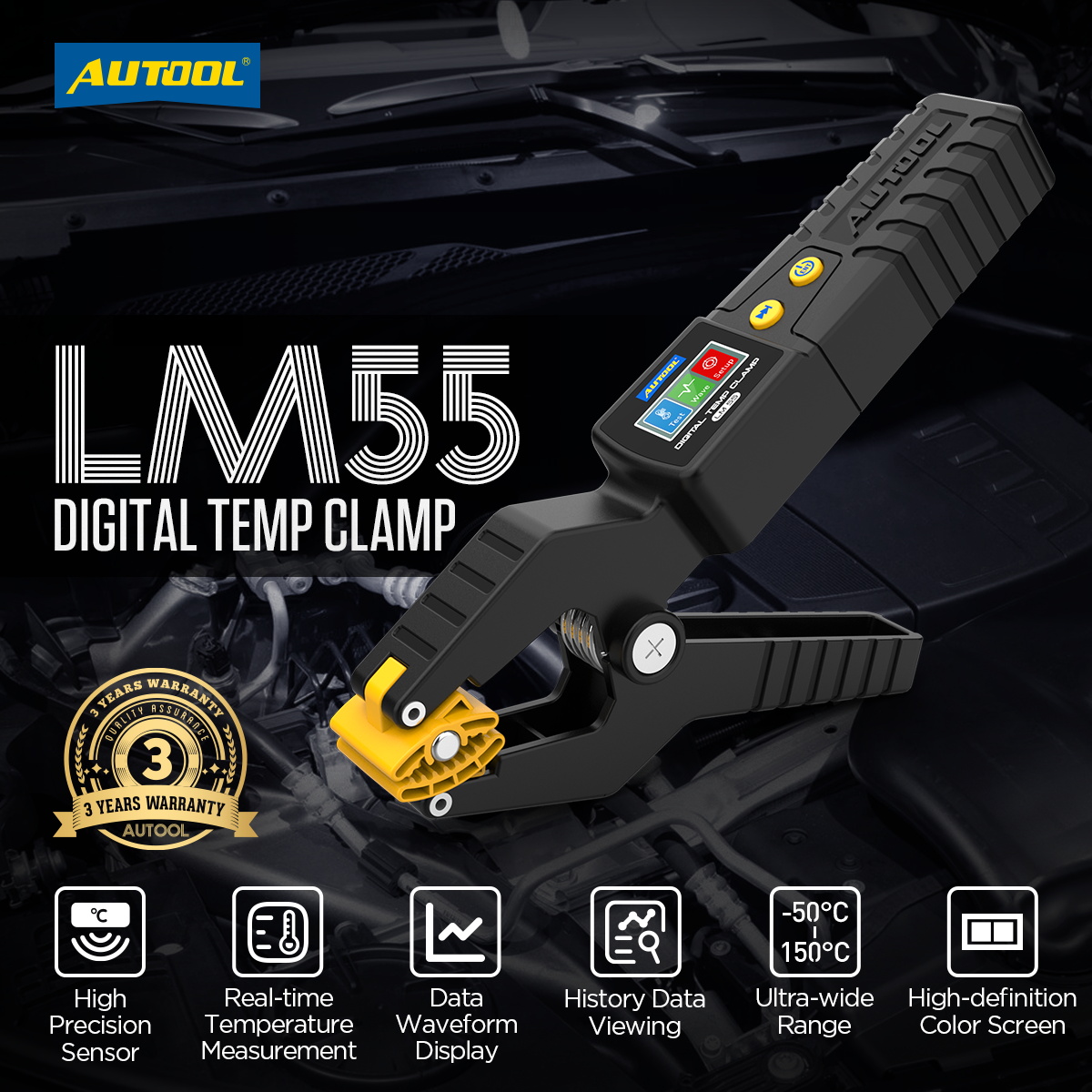 Mô tả AUTOOL LM55 Kẹp kiểm tra nhiệt độ kỹ thuật số -50~150°C Hiển thị dữ liệu dạng sóng Cảm biến chính xác Đo nhiệt độ thời gian thực - 1