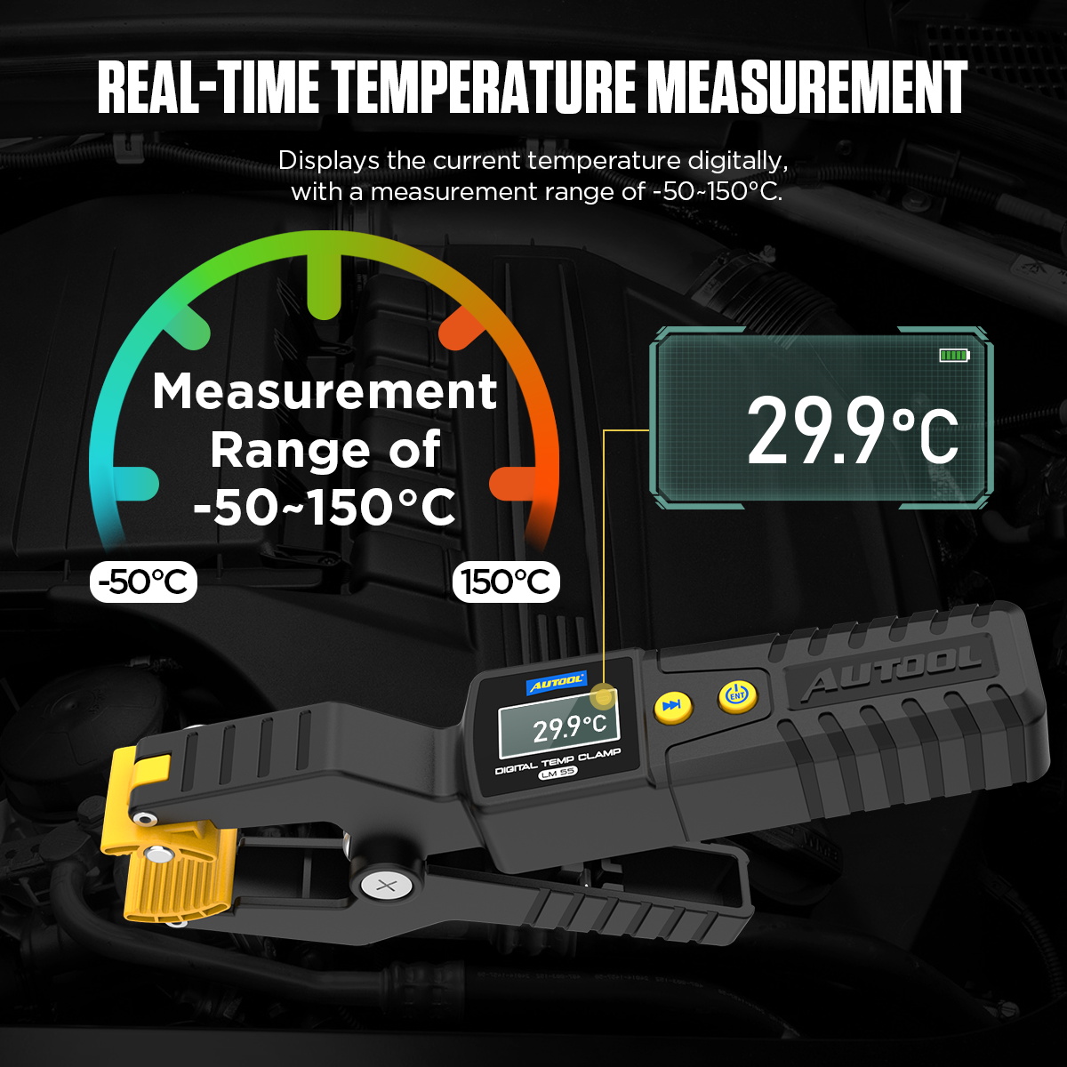Mô tả AUTOOL LM55 Kẹp kiểm tra nhiệt độ kỹ thuật số -50~150°C Hiển thị dữ liệu dạng sóng Cảm biến chính xác Đo nhiệt độ thời gian thực - 6