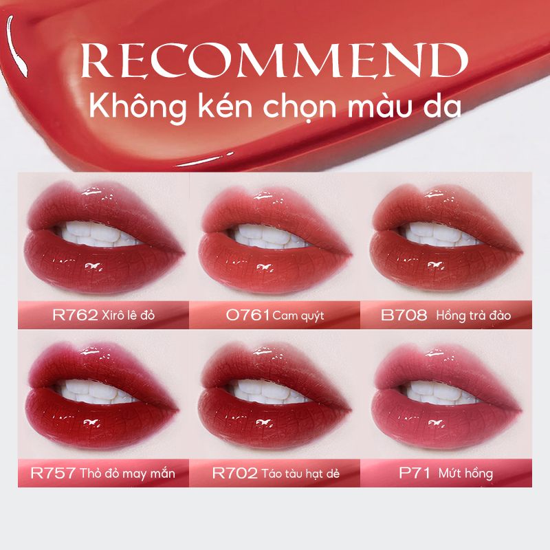 Mô tả COMBO - Colorkey Airy Series Mirror lip Gloss, Hoàn thiện bóng và chống chuyển, son môi - 5