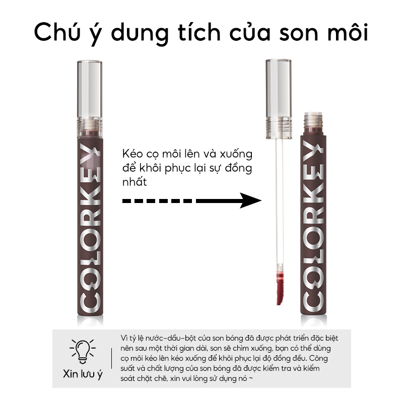 Mô tả COMBO - Colorkey Airy Series Mirror lip Gloss, Hoàn thiện bóng và chống chuyển, son môi - 10