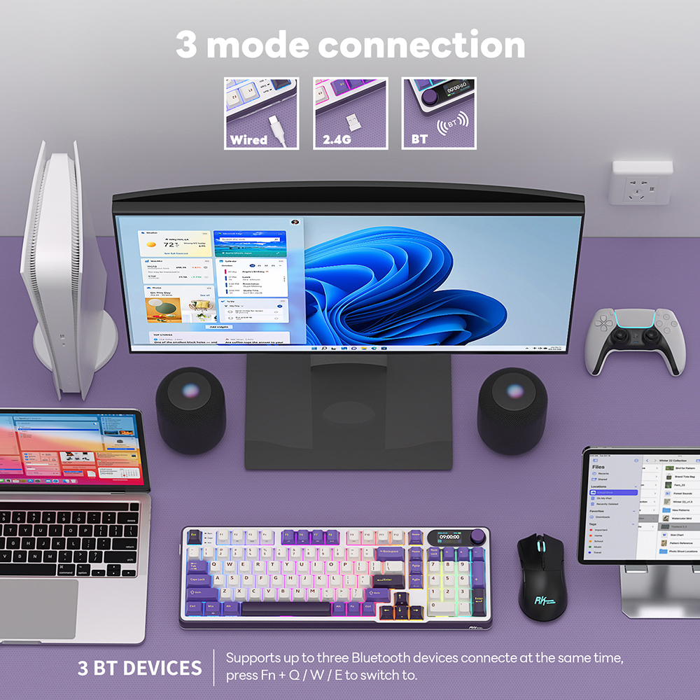 Mô tả Royal Kludge RK S98 Blackberry 98 Key Tri-Mode RGB Có Dây Bluetooth 2.4G Không Dây 3 Chế Độ Với Màn Hình TFT - 4