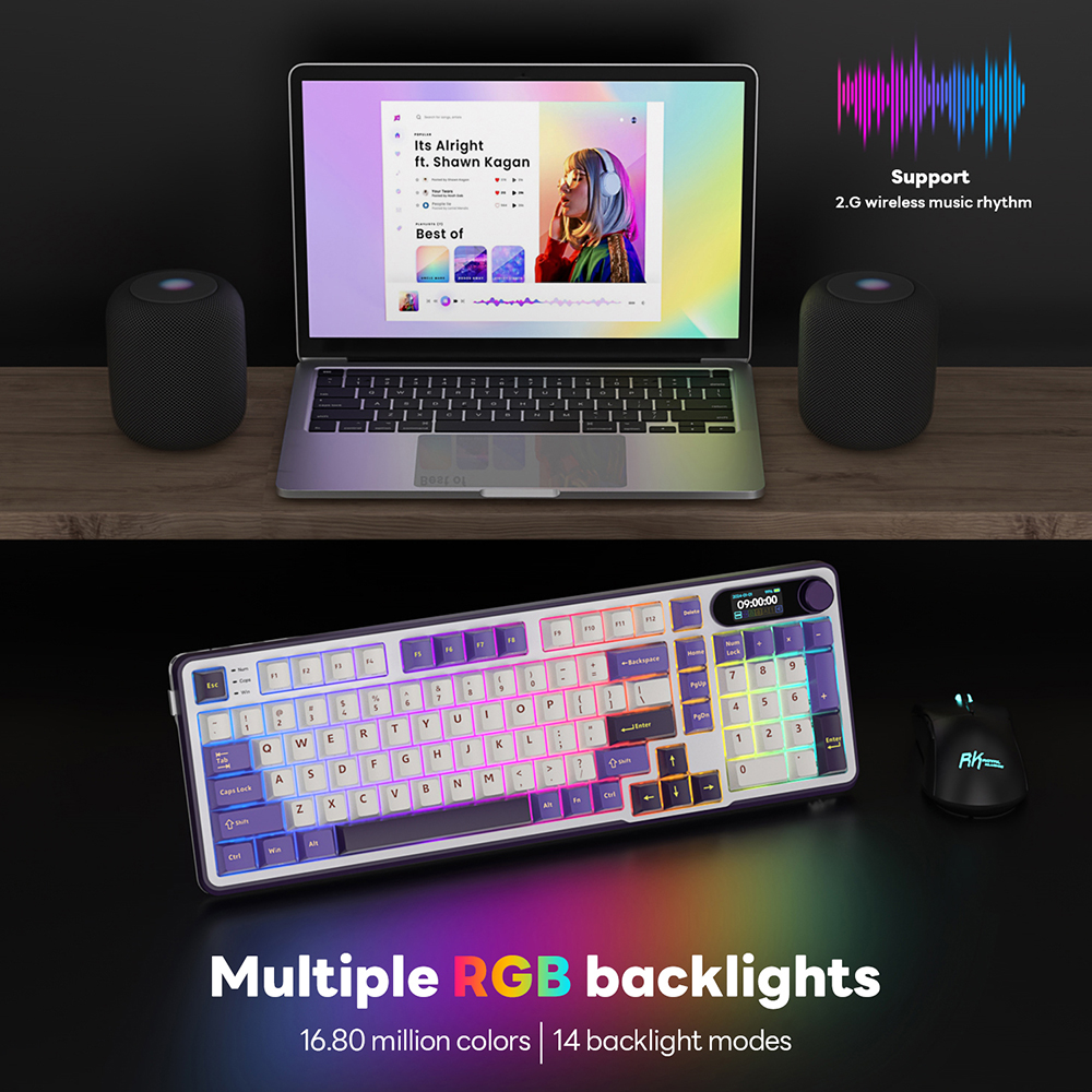 Mô tả Royal Kludge RK S98 Blackberry 98 Key Tri-Mode RGB Có Dây Bluetooth 2.4G Không Dây 3 Chế Độ Với Màn Hình TFT - 5