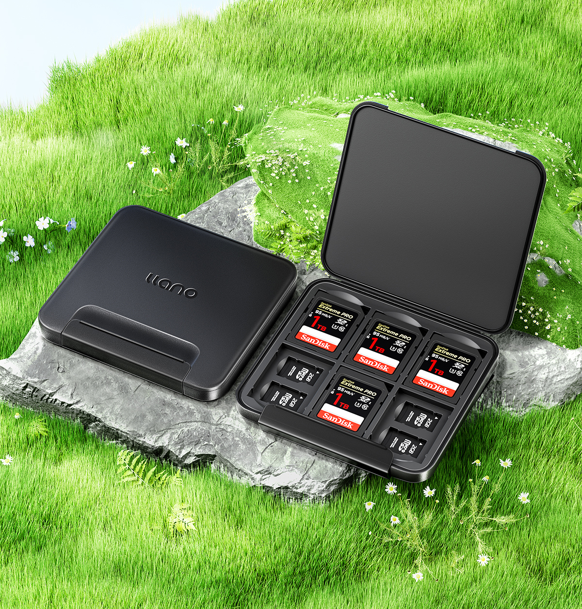 Mô tả Hộp đựng thẻ Llano Hộp đựng thẻ nhớ chống nước & chống sốc cho thẻ SD / Micro SD TF Hộp đựng thẻ lưu trữ Hộp bảo vệ có nhãn - 2