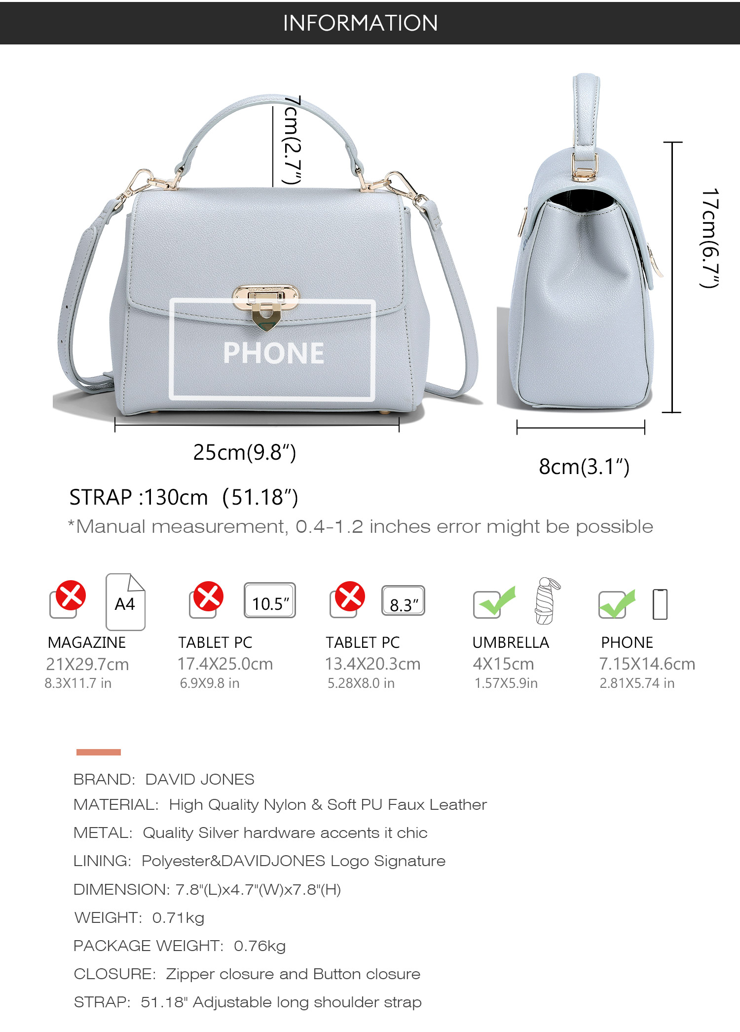 Mô tả David Jones Paris 2025 Xuân Hè Bộ Sưu Tập Mới Thiết Kế Nữ Đeo Vai Túi Da pu Nữ Mềm Mại Và Mềm Mại - 4