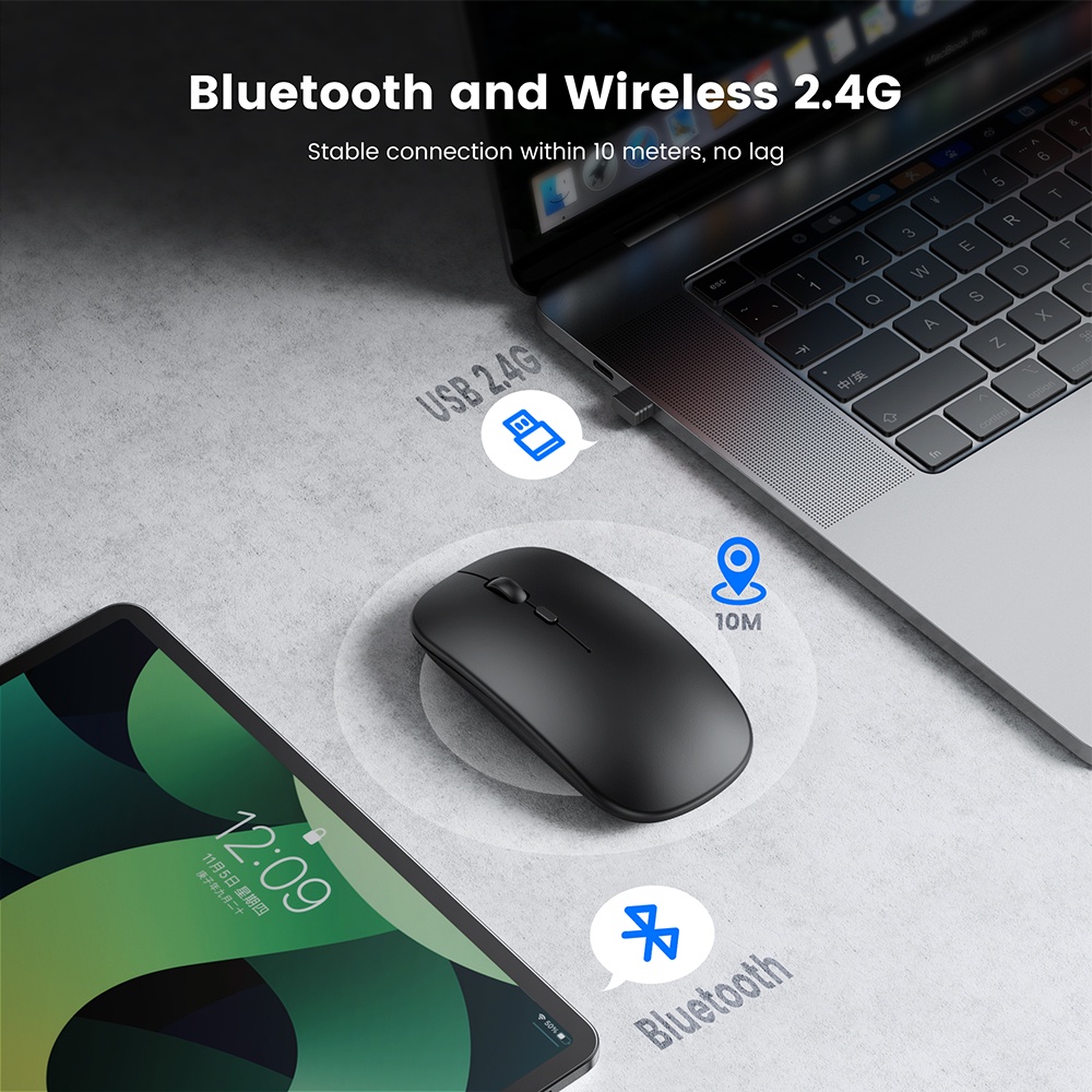 Mô tả Chuột không dây 2.4G có đầu thu Mini USB, Chuột quang công thái học 2.4G, Chuột máy tính cho máy tính xách tay, PC, Máy tính, Chromebook, Notebook - 8