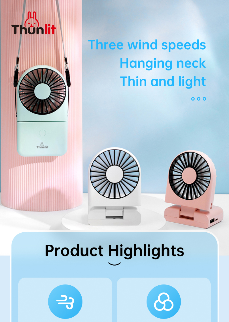 Mô tả Thunlit Quạt điện cầm tay treo cổ gấp gọn 1800mAh Sạc USB Quạt nhỏ Quà tặng bán buôn Thích hợp cho nhân viên văn phòng và học sinh - 1