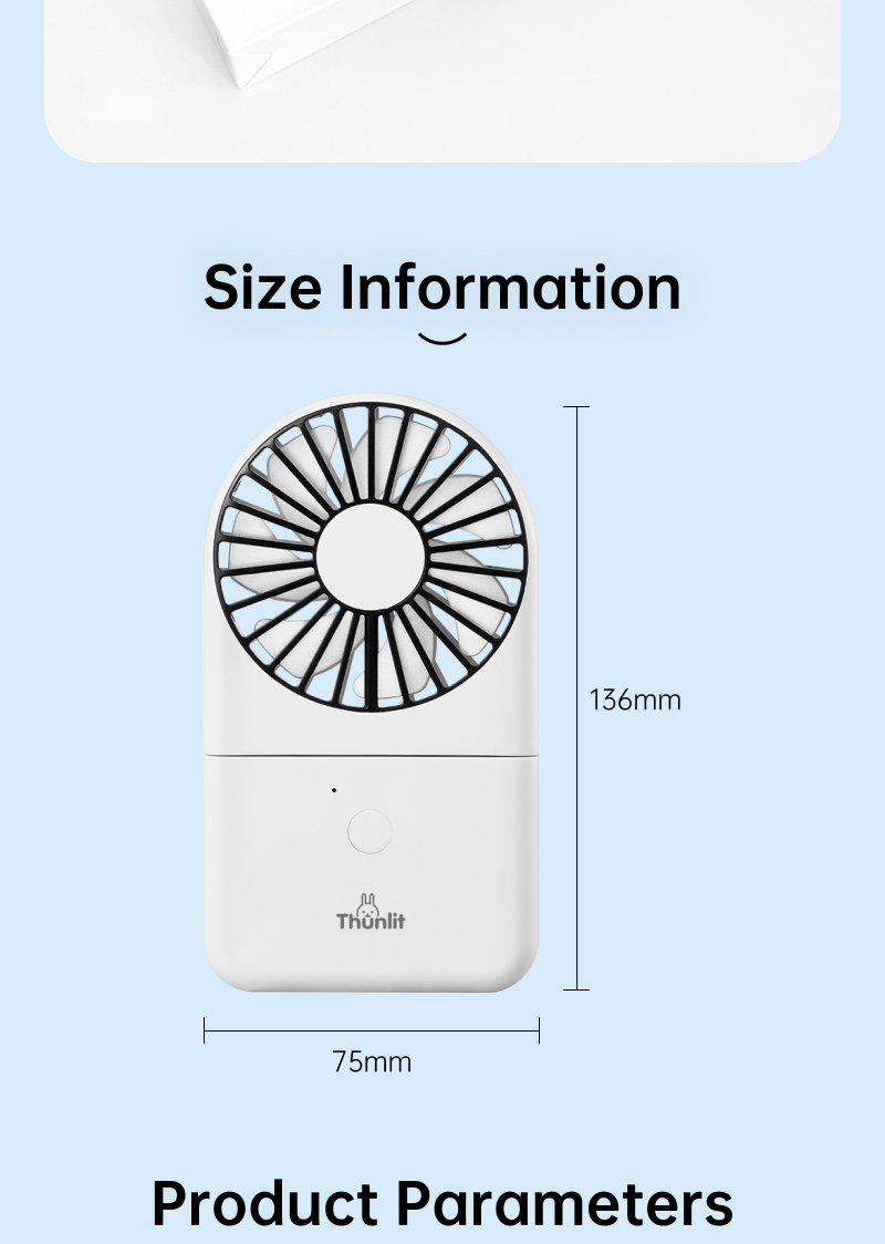 Mô tả Thunlit Quạt điện cầm tay treo cổ gấp gọn 1800mAh Sạc USB Quạt nhỏ Quà tặng bán buôn Thích hợp cho nhân viên văn phòng và học sinh - 9