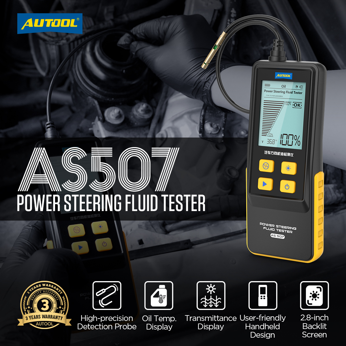 Mô tả Autool AS507 Máy kiểm tra dầu động cơ Màn hình kỹ thuật số 2,8 inch cho dụng cụ sửa chữa hộp số động cơ ô tô chạy xăng & Diesel - 2