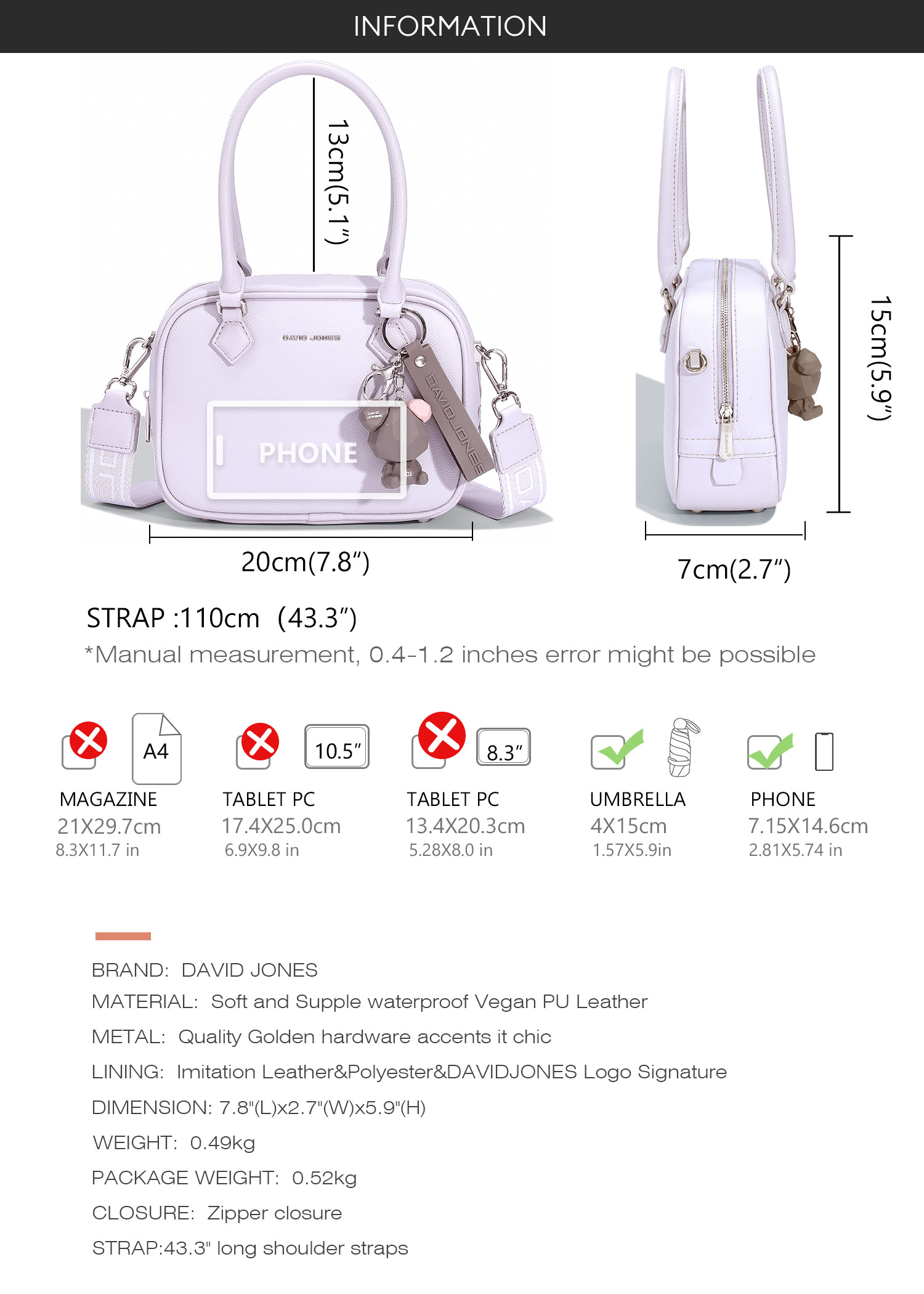 Mô tả David Jones Paris 2025 Xuân Hè Bộ Sưu Tập Mới Thiết Kế Nữ Túi Đeo Top-Handle Da pu Nữ Mềm Mại Và Mỏng Túi - 4