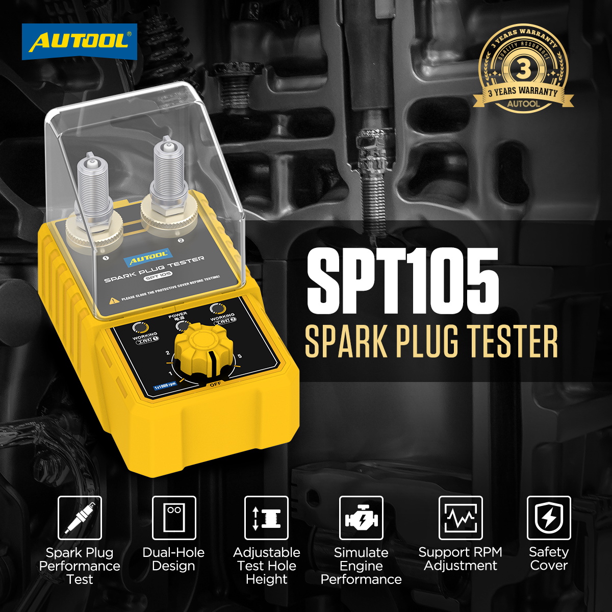 Mô tả Autool SPT105 Máy kiểm tra bugi ô tô Máy kiểm tra đánh lửa 110V 220V Với chiều cao có thể điều chỉnh máy dò lỗ kép Máy phân tích phích cắm đánh lửa - 2