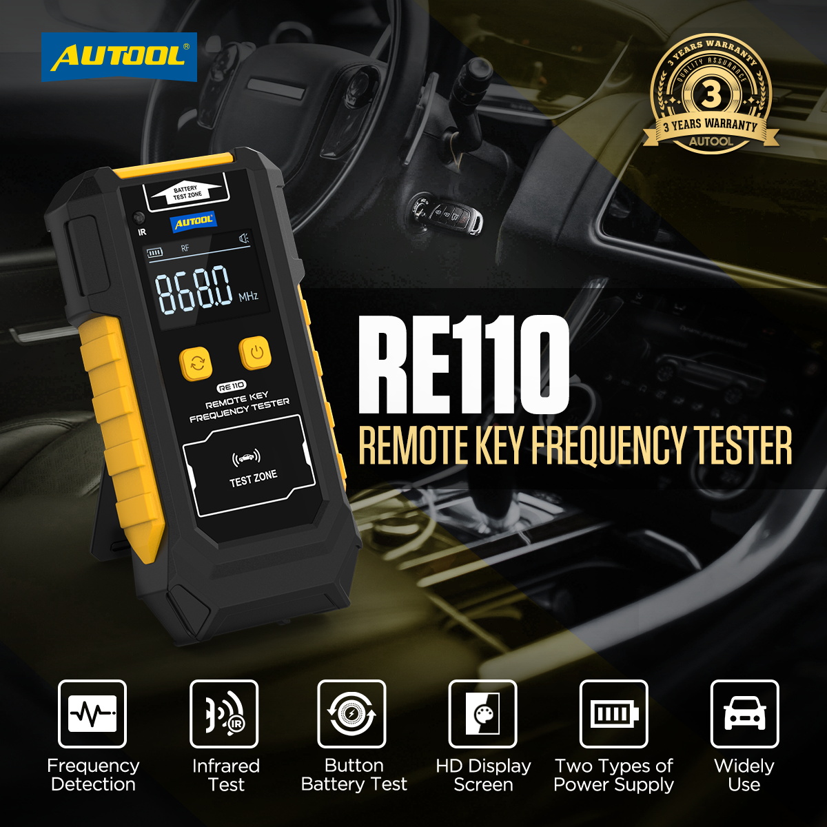 Mô tả AUTOOL RE110 Chìa Khóa Điều Khiển Từ Xa Tần Số Bút Thử Chìa Khóa Xe Ô Tô Tần Số Bút Thử CR2032, CR2025 Cửa Tivi RF Hồng Ngoại Điều Khiển Từ Xa Kiểm Tra - 1