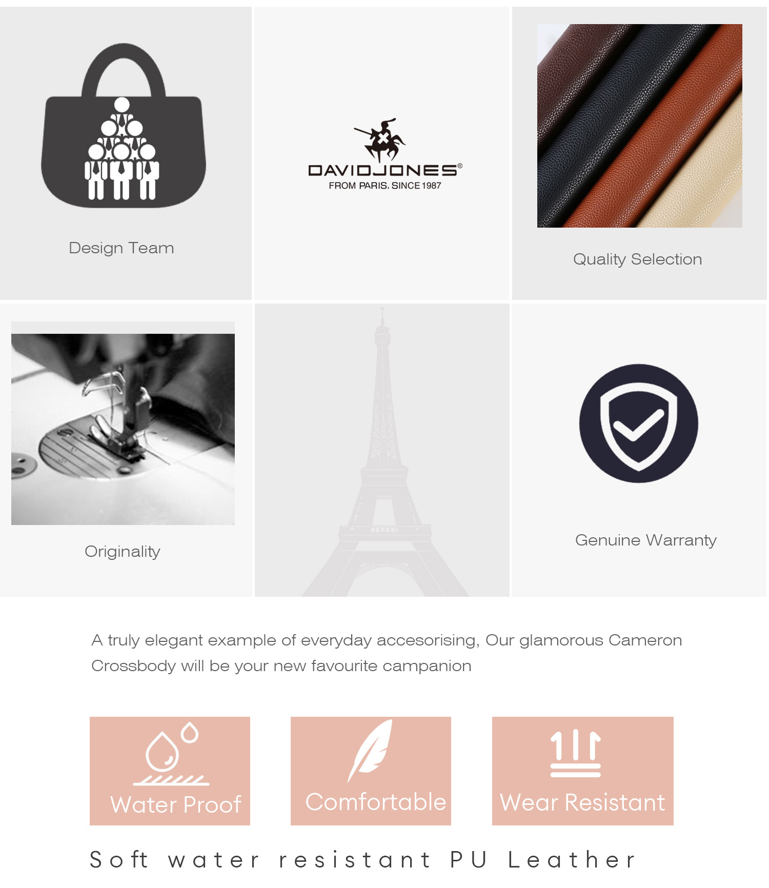 Mô tả David Jones Paris 2025 Xuân Hè Bộ Sưu Tập Mới Thiết Kế Nữ Đeo Ngang Túi Da pu Nữ Mềm Mại Và Mềm Mại - 6