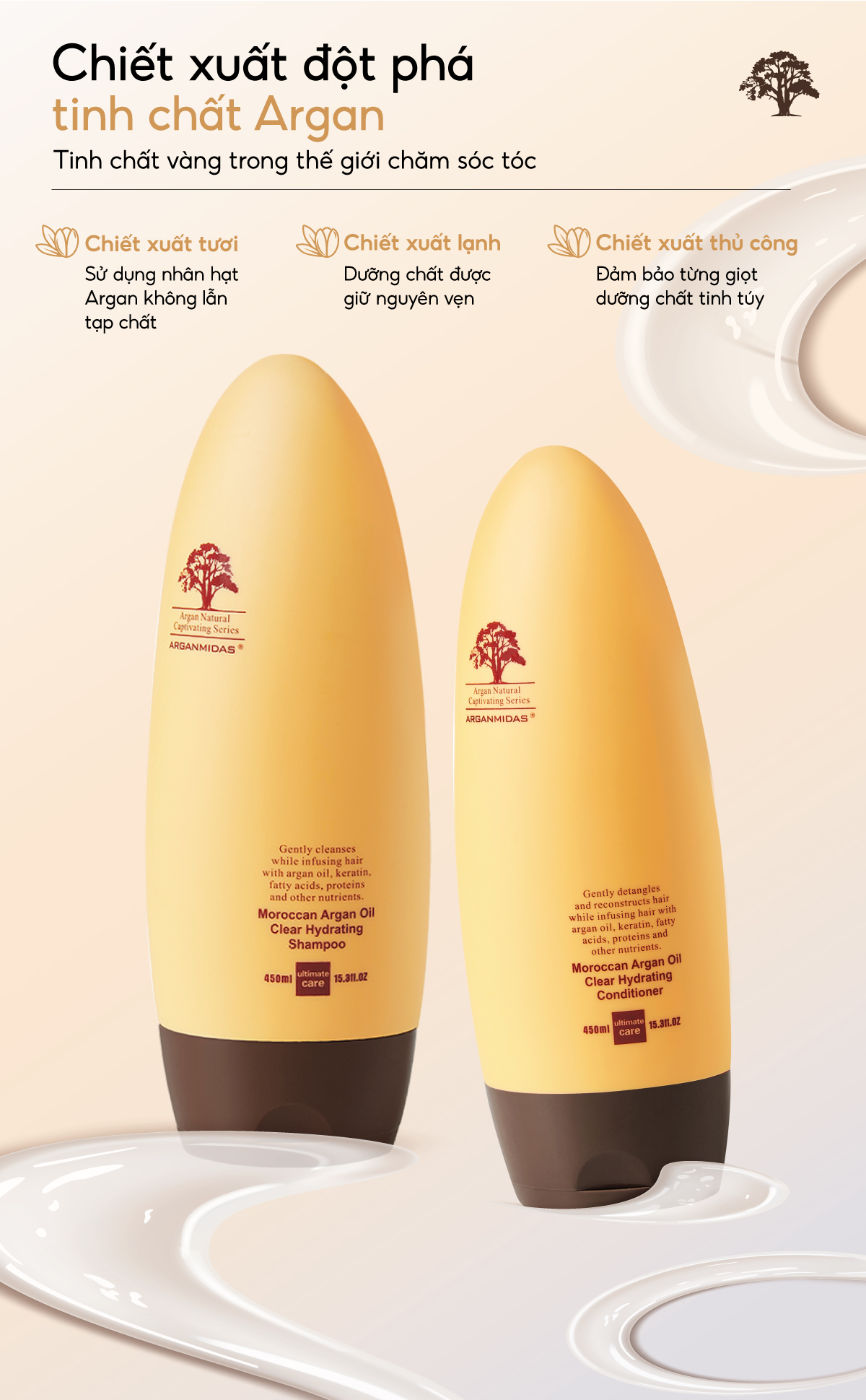 Mô tả Cặp Dầu Gội Xả  Arganmidas Dưỡng Tóc Bóng Khỏe Tinh Chất Argan Oil Cao Cấp Cho Tóc Khô Xơ Rối Suôn Mượt 450ml - 1