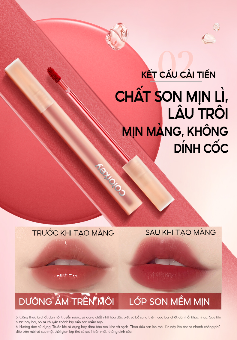 Mô tả Son tint bóng COLORKEY dưỡng ẩm trong suốt mềm mại lâu trôi độ ấm vừa vặn không dính có sắc tố cao - 5